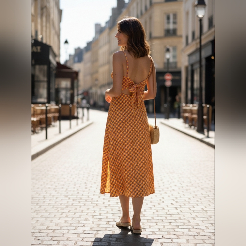 Forever 21 Orange Check Midi Slip Dress - Picture 3 of 12